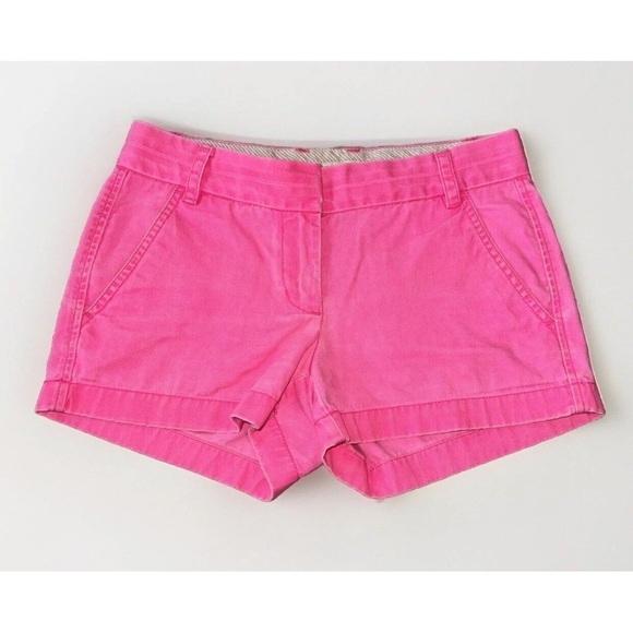 J. Crew “Broken In” Chino Flat Front Mid Rise Cotton Shorts Neon Pink Women's 00 - Picture 1 of 7